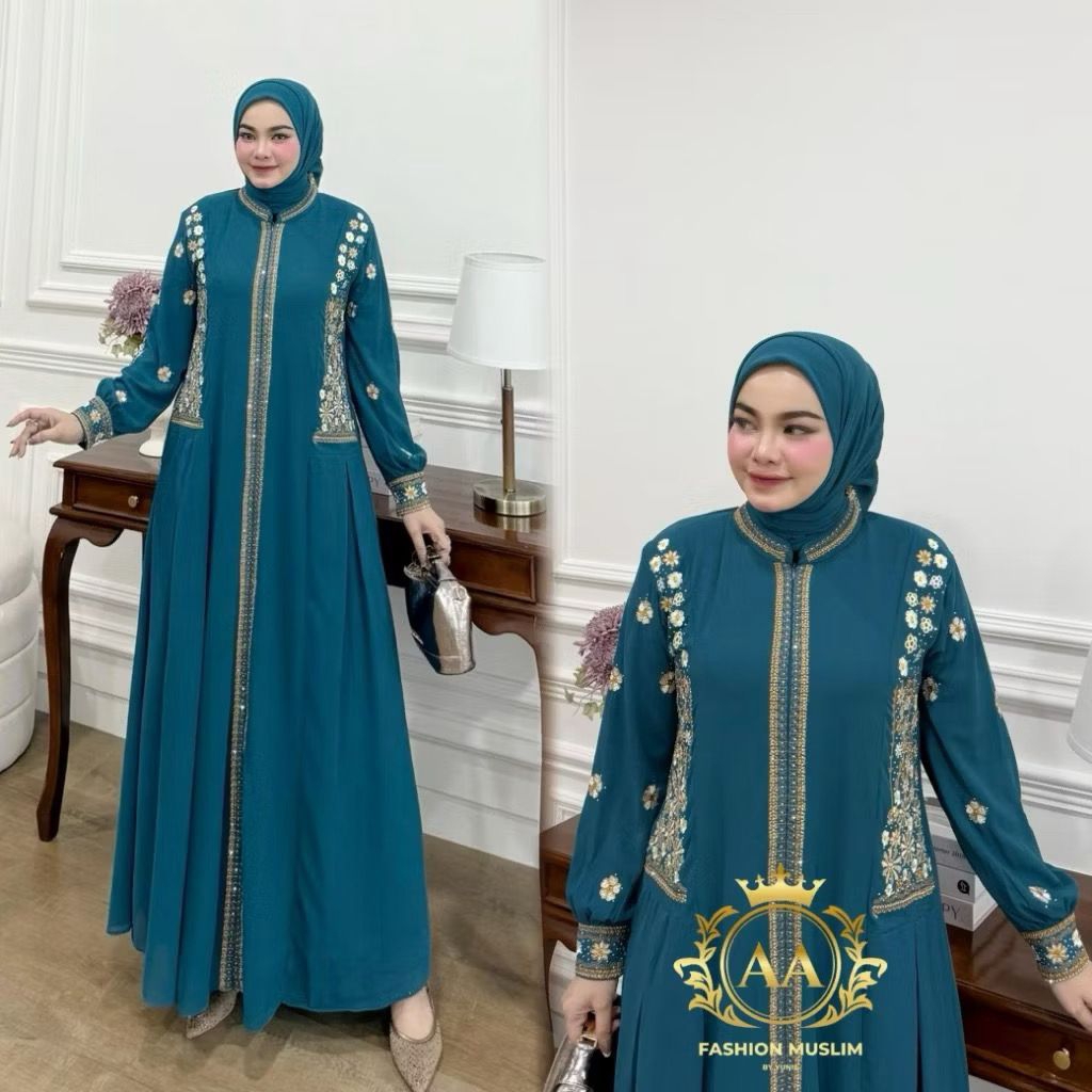 qinaa_Shop Gamis bordir mewah elegan kekinian terlaris 2025 dress wanita ootd pesta Hikmah