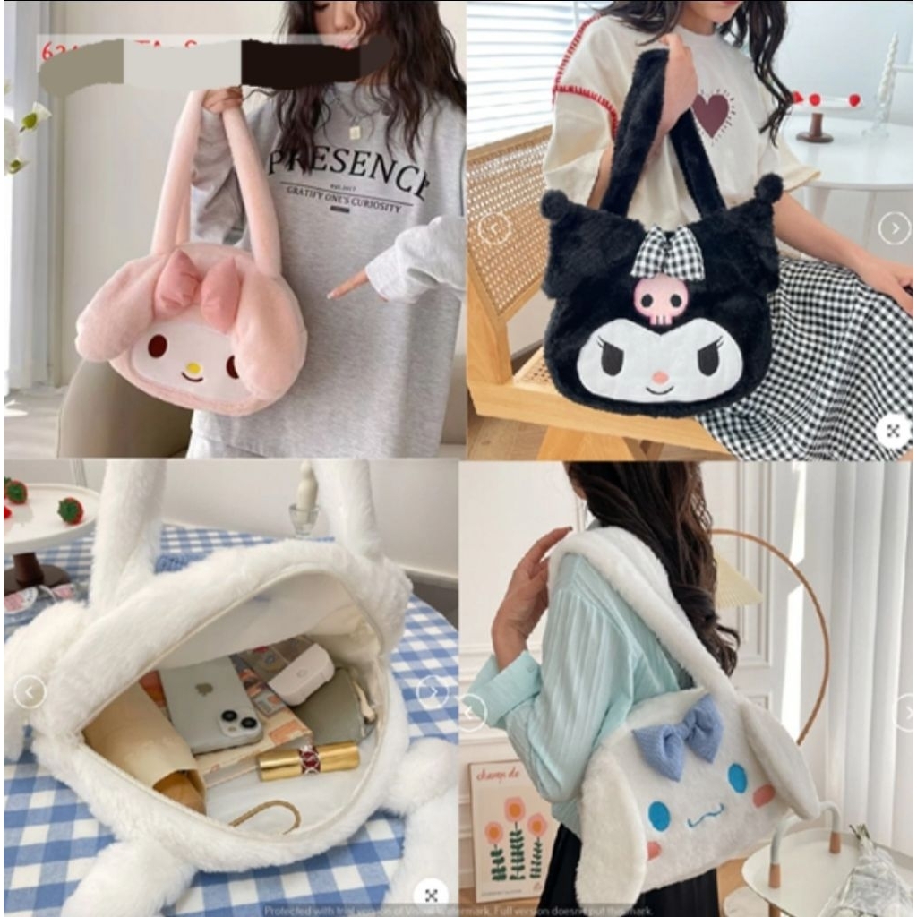 Tas Bulu Sanrio / Tas Bulu Melody /Tas Bulu Kuromi Hitam / Tas Bulu Cinamonroll