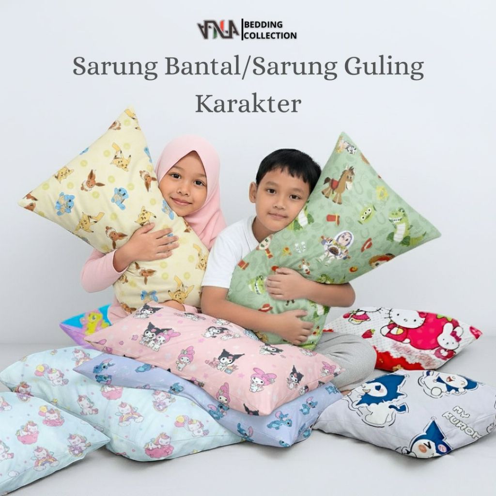 Sarung Bantal/Sarung Guling Karakter Anak Laki-Laki Anak Perempuan Bahan Katun