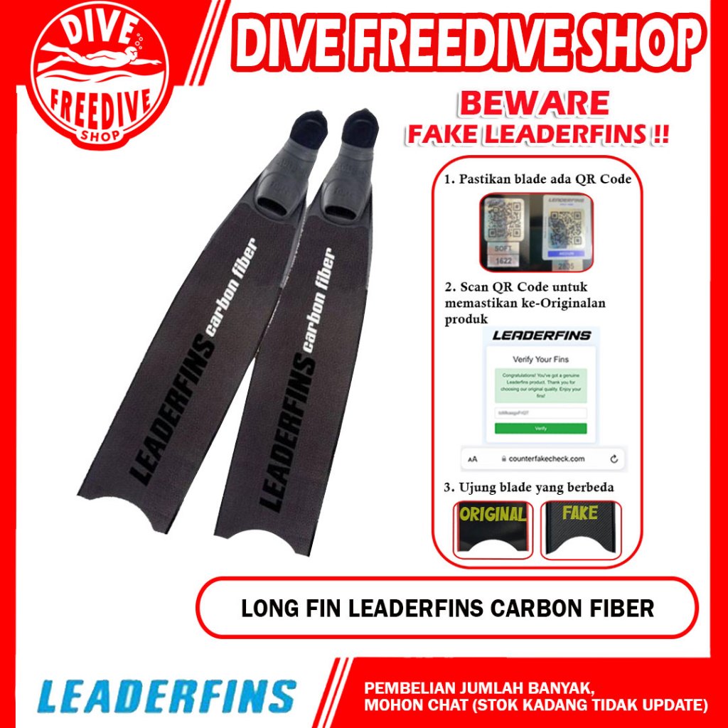 Long Fin Leaderfins Carbon Fiber Black Fins Kaki Katak Panjang Freediving Freedive Spearfishing Apne