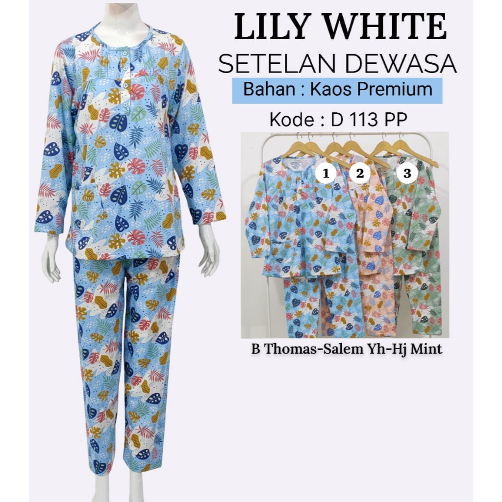LILY WHITE | Piyama PP Lengan Panjang - Celana Panjang Dewasa All Size Anne Claire BabyDoll tidur