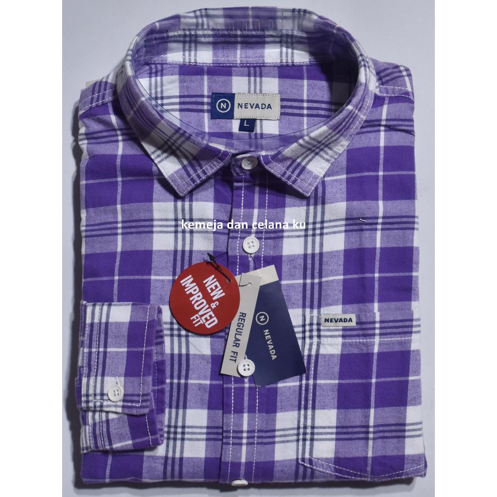 Kemeja Pria Ungu Kotak Kotak Lengan Panjang Kemeja Merk ***ADA OWE 252 Kemeja Murah Banget
