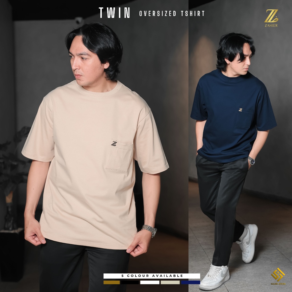 ZAHIER Kaos Oversized Twin Basic Polos Aloe Japan Cotton Tshirt Pria Dewasa