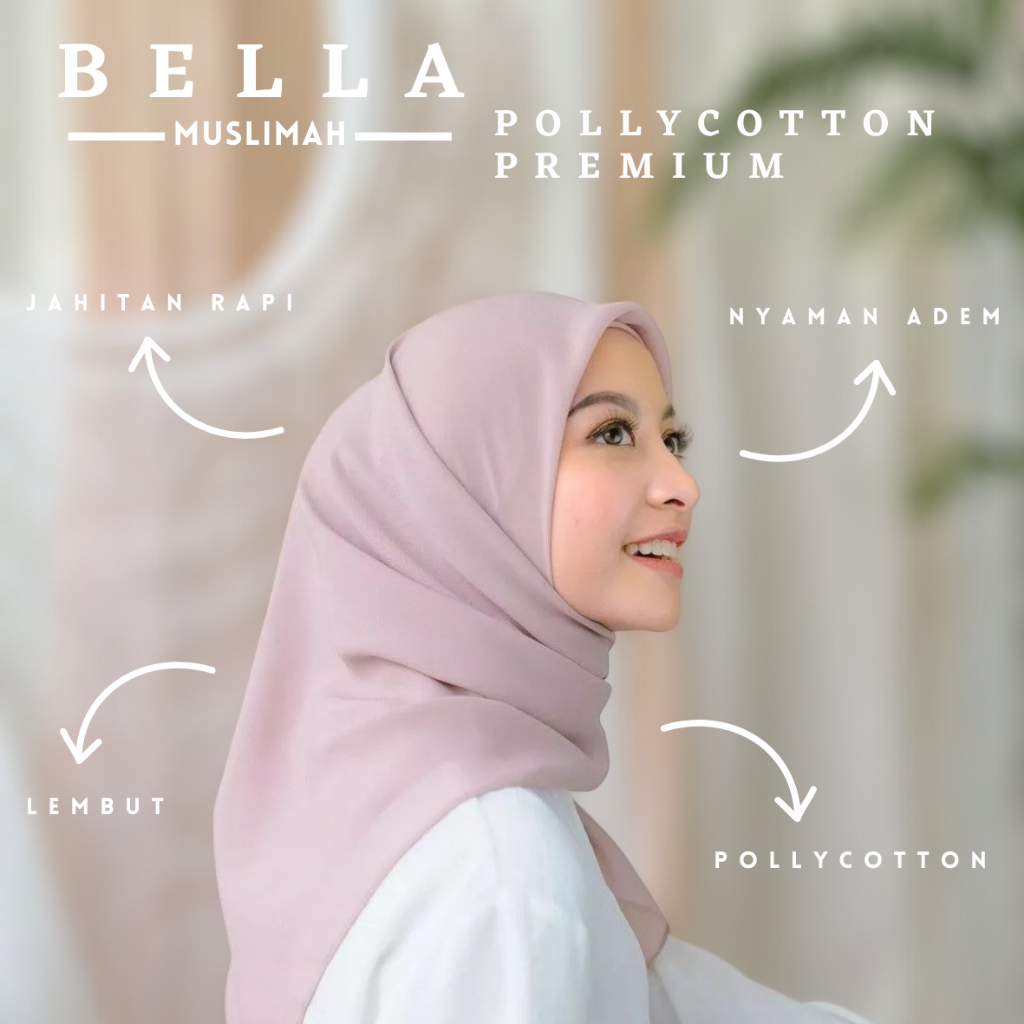 Hijab Segi Empat Bella Nyaman Lembut Premium Syar'i 120x120 cm