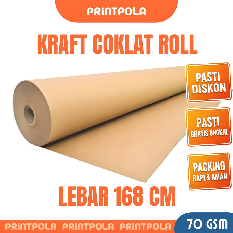 Kertas Marker Roll KRAFT Coklat Untuk Garment & Konveksi / Kertas Bungkus Gulungan 70 gsm 168 cm