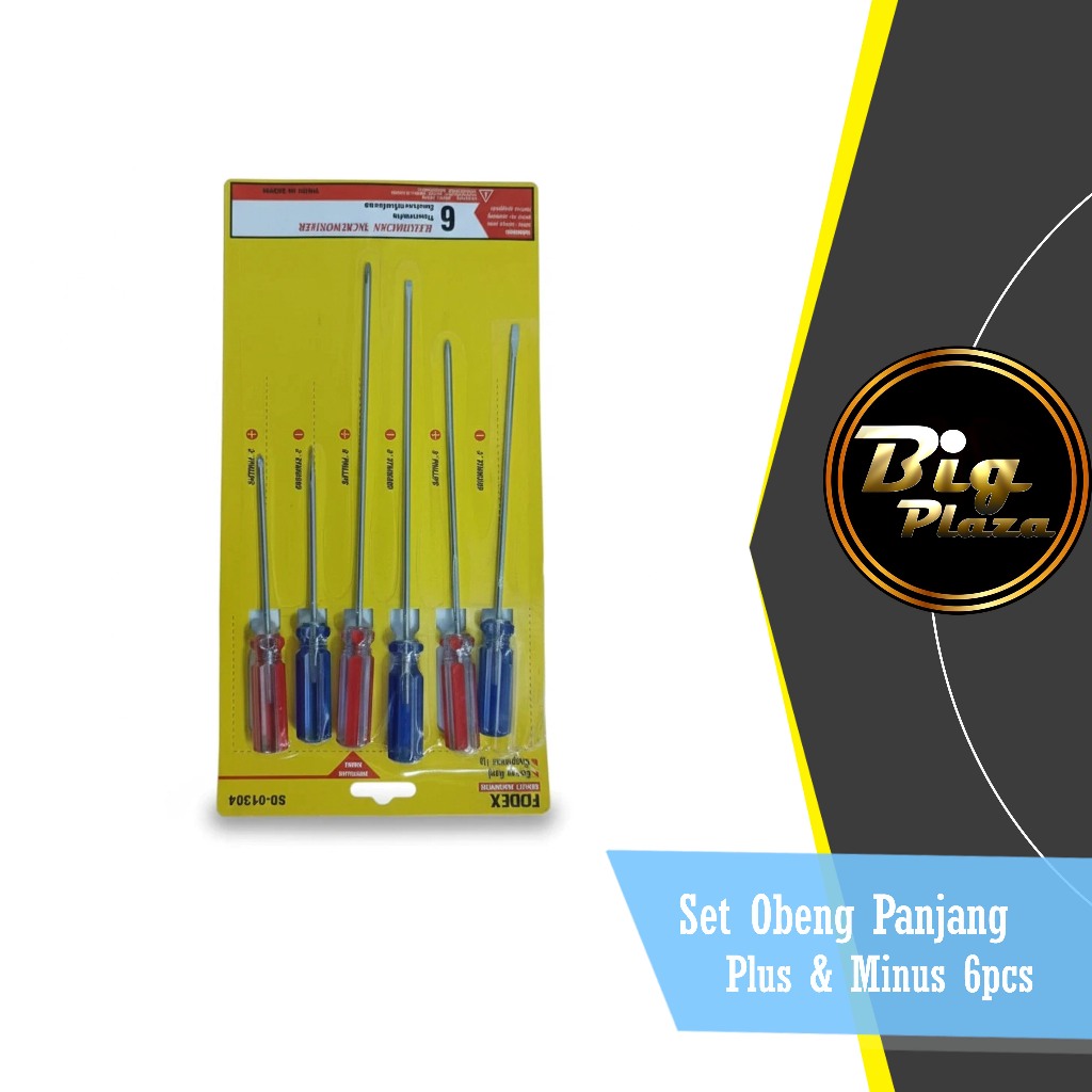 Set Obeng Panjang Plus & Minus 6 Pcs | Gagang Transparan Merah Biru – Obeng Baja Presisi A267