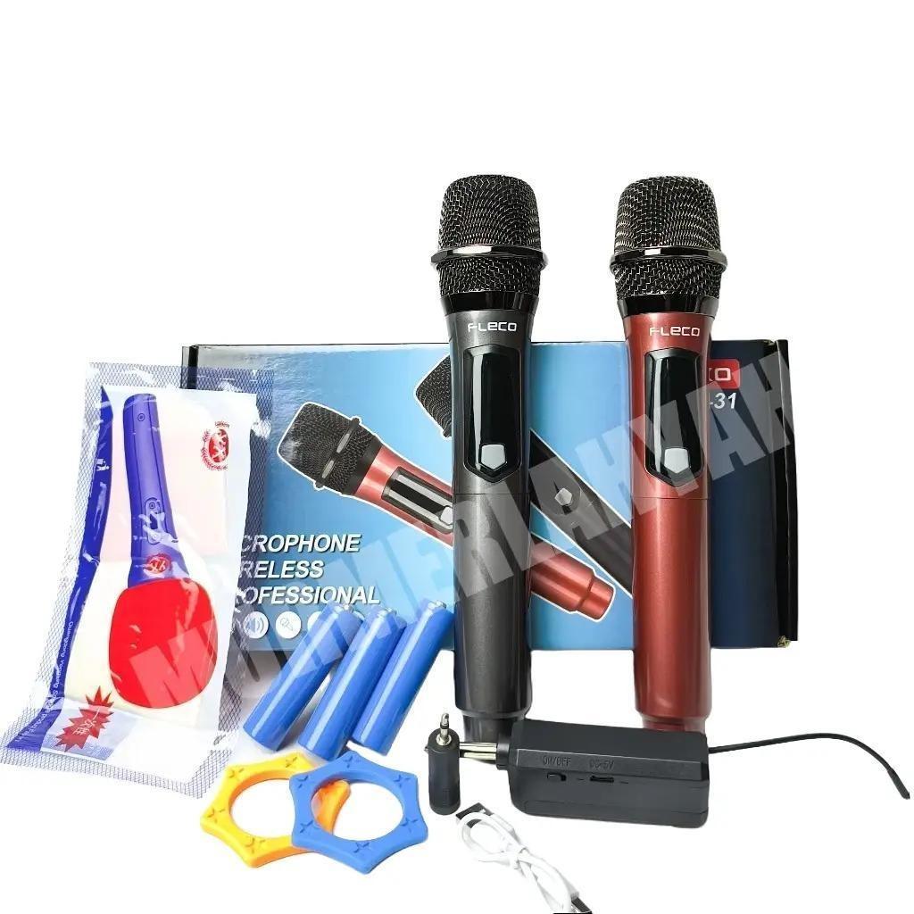 Mic Microphone Professional Wireless Mic Double Fleco M-31 Jack Besar include adapter jack kecil Mic