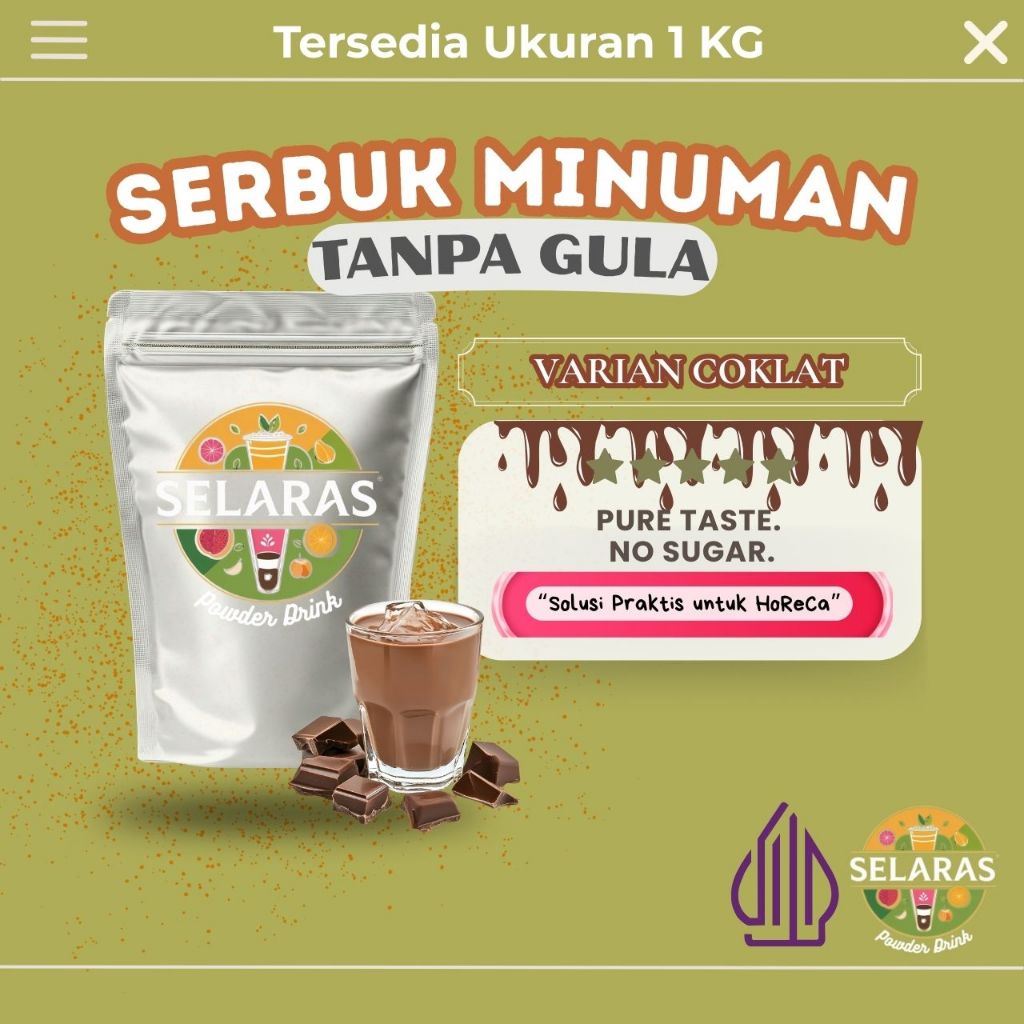 BUBUK MINUMAN ANEKA RASA TANPA GULA / SERBUK MINUMAN PLAIN VARIAN COKLAT 1 KG