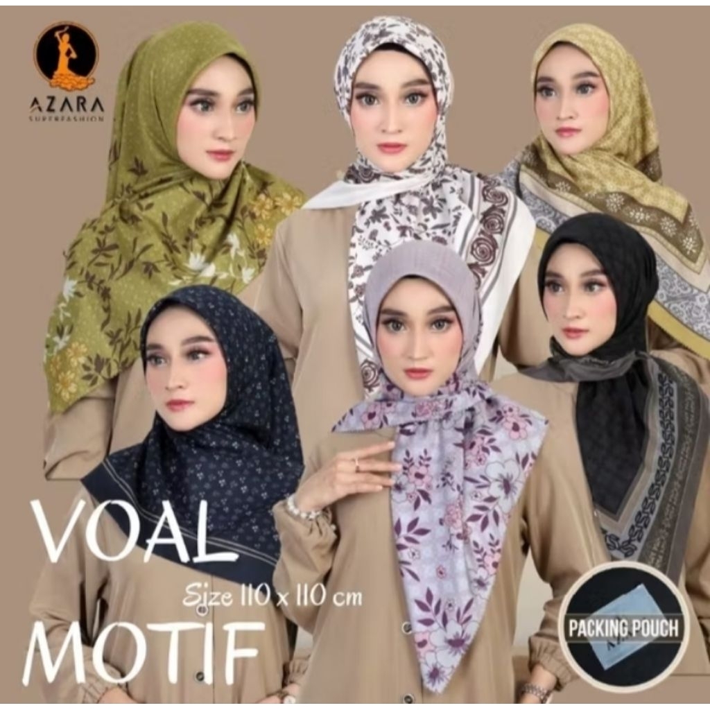 (Free Pouch) Hijab Segi Empat Motif Original Azara || Oskara Premium Motif Azara || Premium Dubai Mo