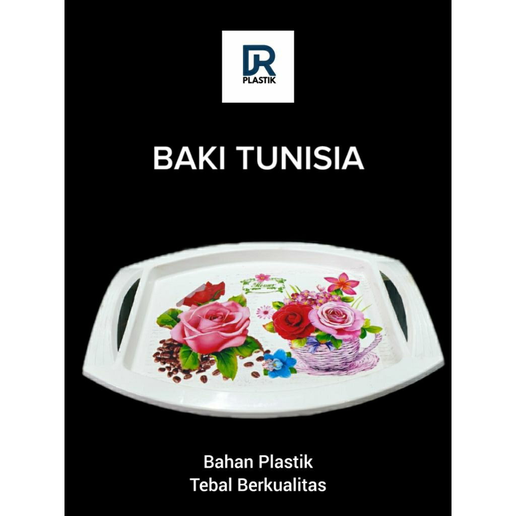 DR PLASTIK – Nampan Bunga Tunisia / Baki Saji / Nampan Plastik Murah / Tray Serbaguna / Nampan Putih