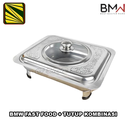 BMW Tempat Prasmanan wadah lauk sayur Fast Food Tutup Kaca hidangan Stainless Steel