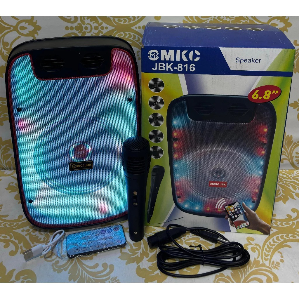SPEAKER PORTABLE FULL LED FREE MICROPHONE KARAOKE JBK 816