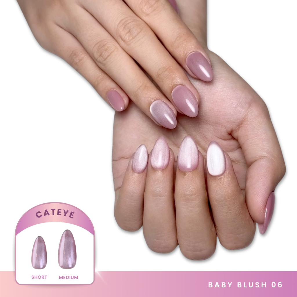 [EVE.RTWNAILS] ES6 Baby Blush - Luxury Handmade Reusable Press On Nails (Cat Eye Glow Series) | Hand