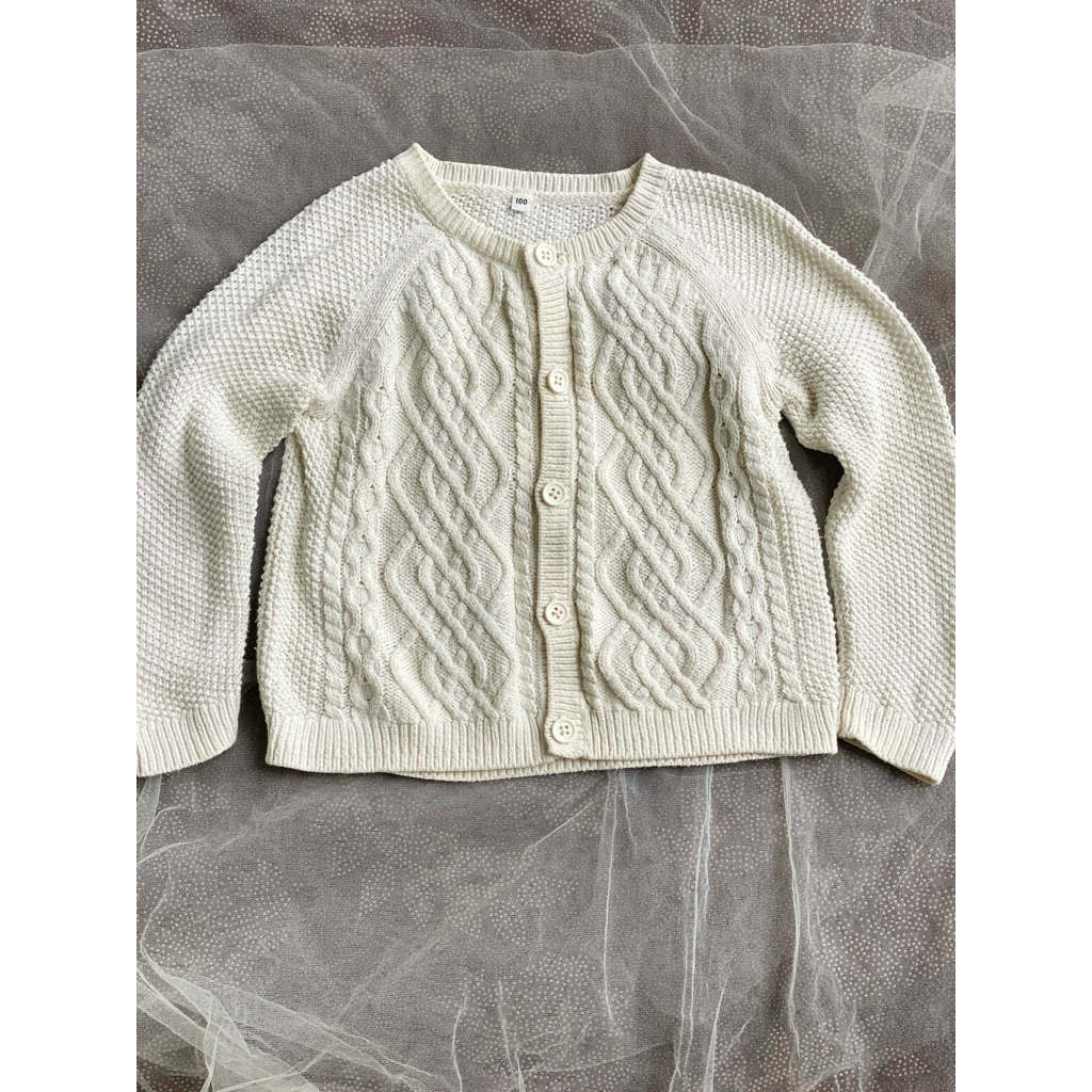 PRELOVED PL jeket cardi cardigan kardi kardigan rajut kepang bw broken white anak size 100 2T 3T 4T