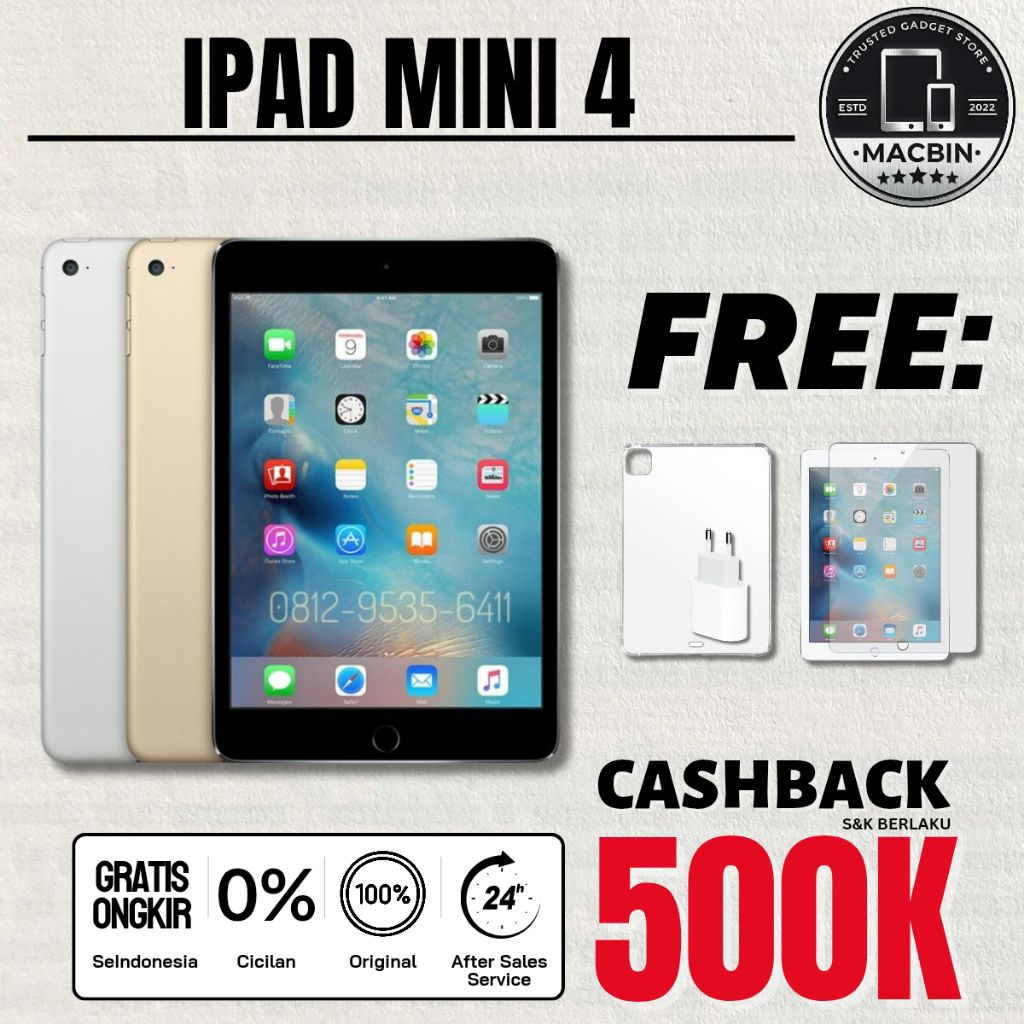 iPad Mini 4 Wifi Cellular 128GB 64GB 32GB 16GB Second Original