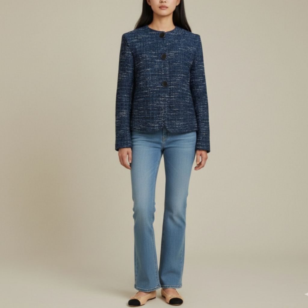 Preloved Massimo Dutti Tweed Blazer Navy