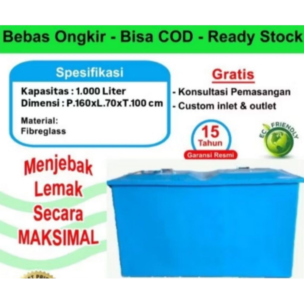 Grease Trap Fibreglass / IPAL Dapur / IPAL Resto /Penjebak Lemak Minyak 1000 Liter