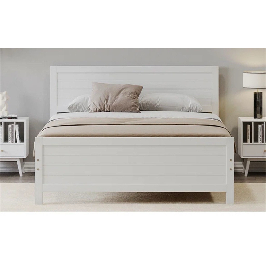 Tempat tidur minimalis modern ukuran 180x200/dipan premium kayu solid finishing cat duco putih