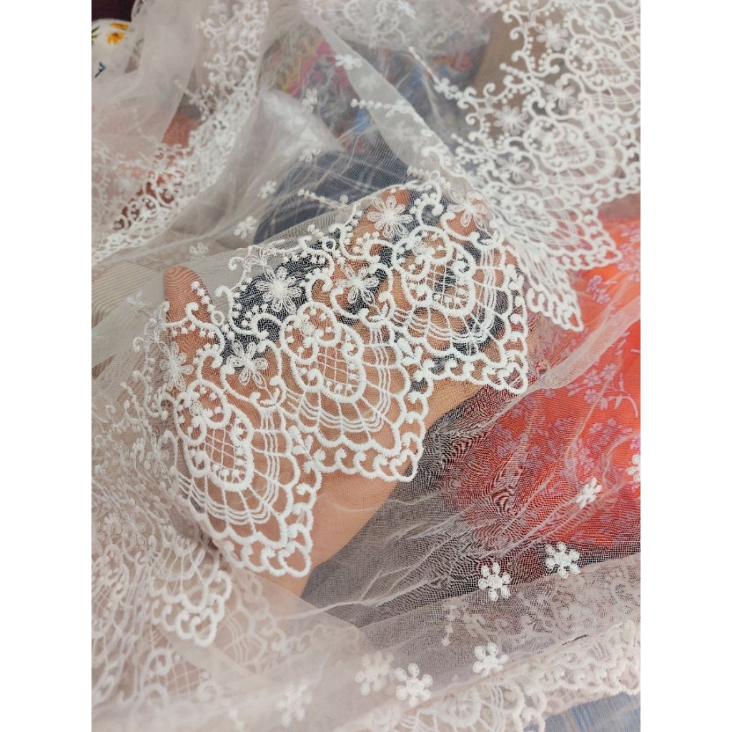 kain tile bordir Premium halus lembut 150cm  - kain tile bordir motif timbul  - tile bordir ( BW )