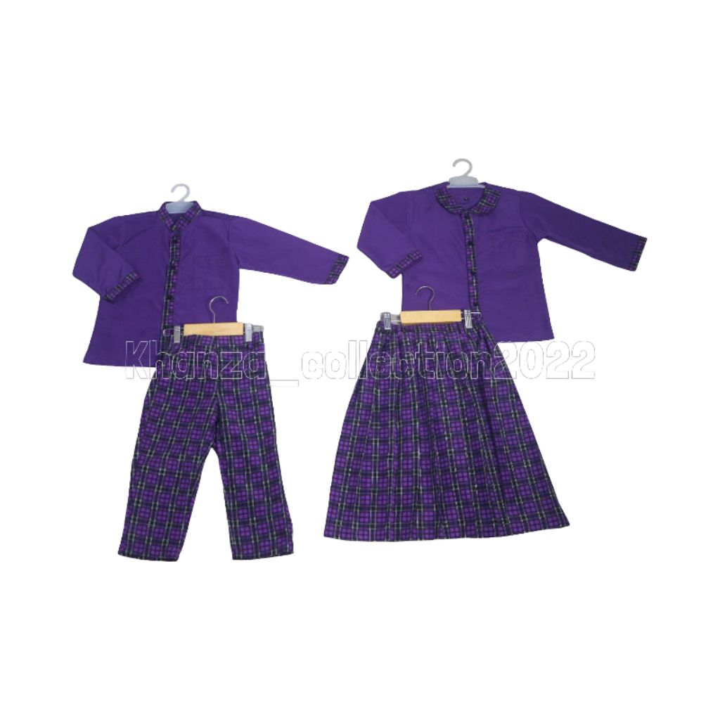 Seragam TK/paud ungu lavender kombinasi kotak premium