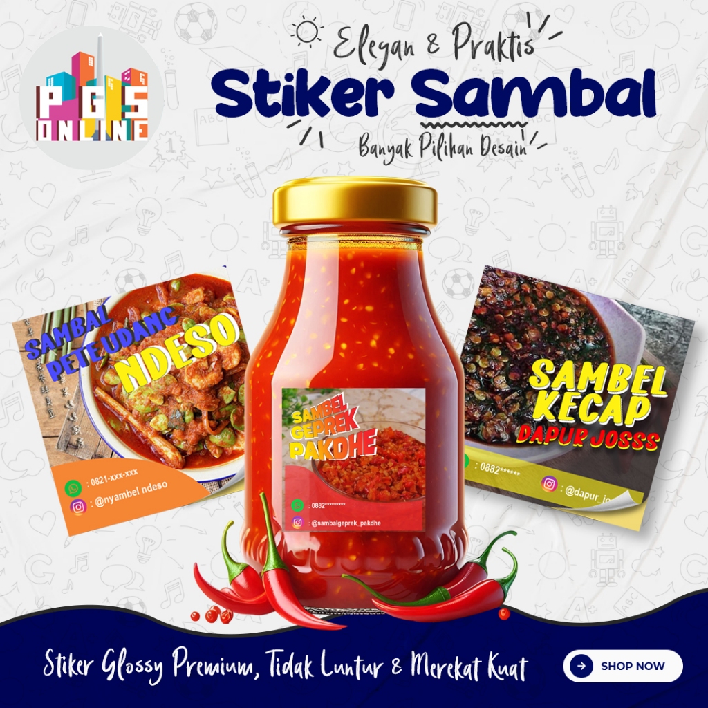 [54 PCS] 11A - STIKER SAMBAL KOTAK | Sticker Label Logo Kemasan Packing Packaging UMKM Sambel