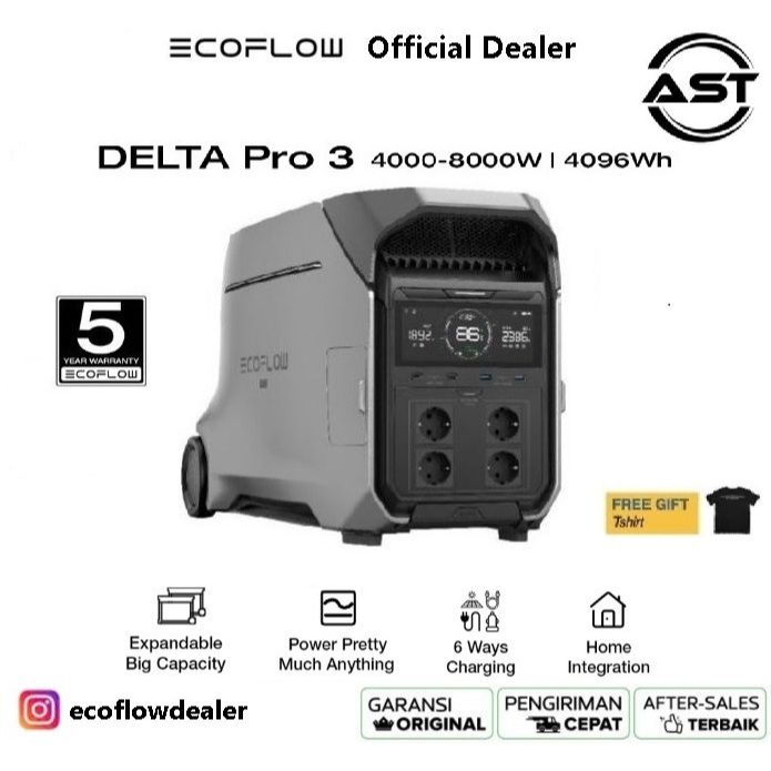 EcoFlow Delta Pro3 Portable Power Station, 4096Wh LFP Battery 120/240V 4000W AC Output, Solar Genera