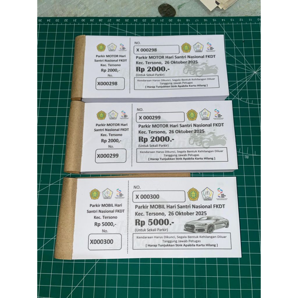 Karcis parkir mobil motor nomorator custom isi 100 lembar full colour