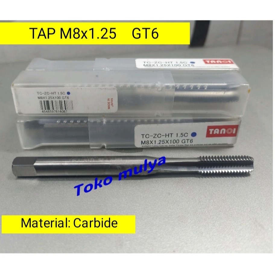 Tap Carbide tap M8x1.25 GT6 Tap mesin Straight Tap