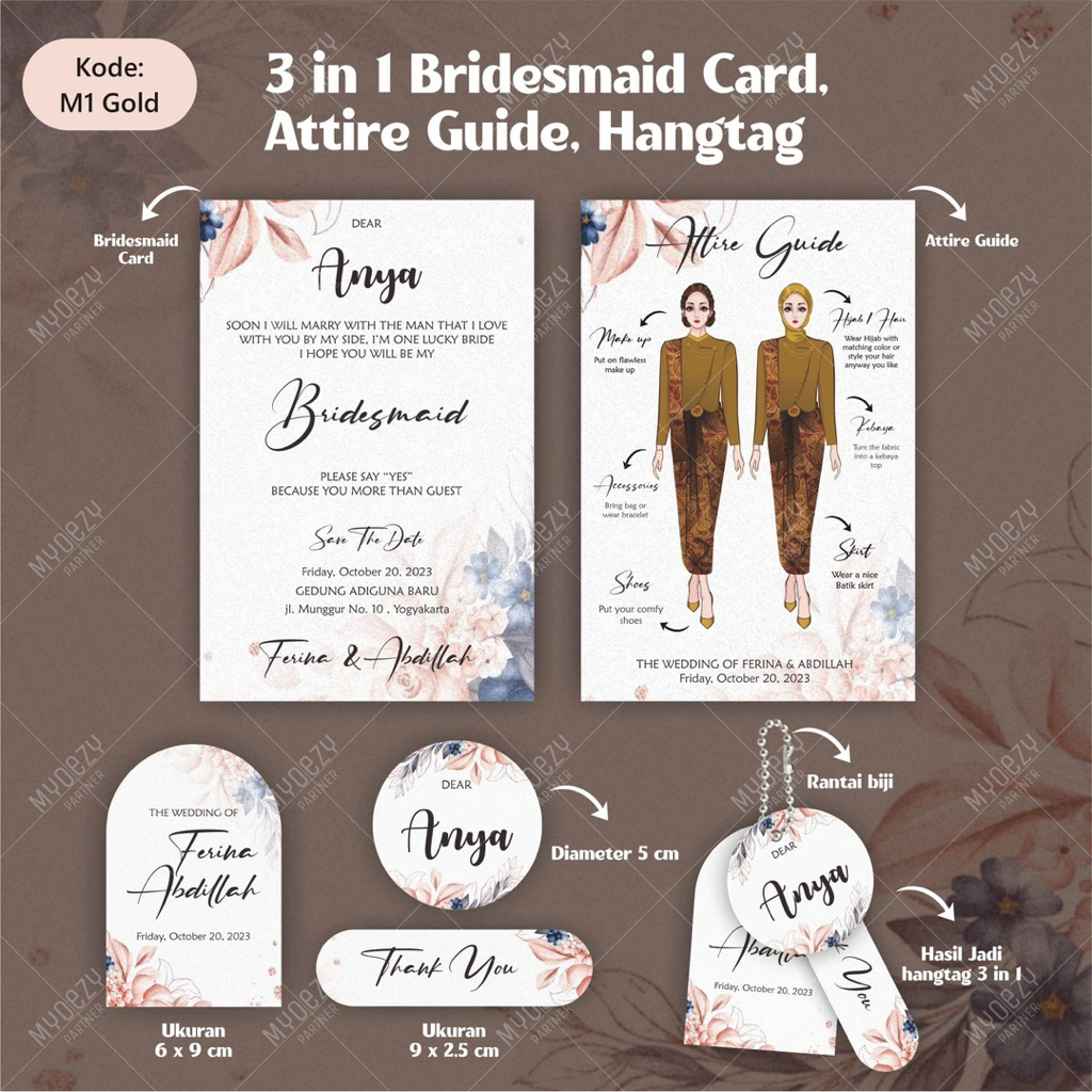 3 in 1 Bridesmaid Card, Attire Guide, Hangtag