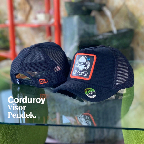 Topi Pria Dewasa DLOOZY Truker Hat Jaring Corduroy Distro Original Hitam DLZTC-HLO