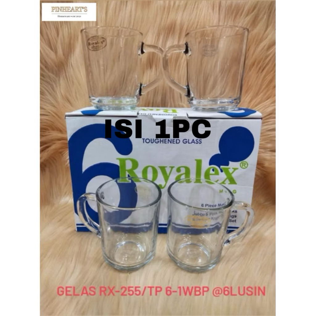 GELAS KACA KOPI TEH ROYALEX DENGAN GAGANG 240ML - RX-255 ISI 1PC ONLY / GELAS KACA KOPI ROYALEX