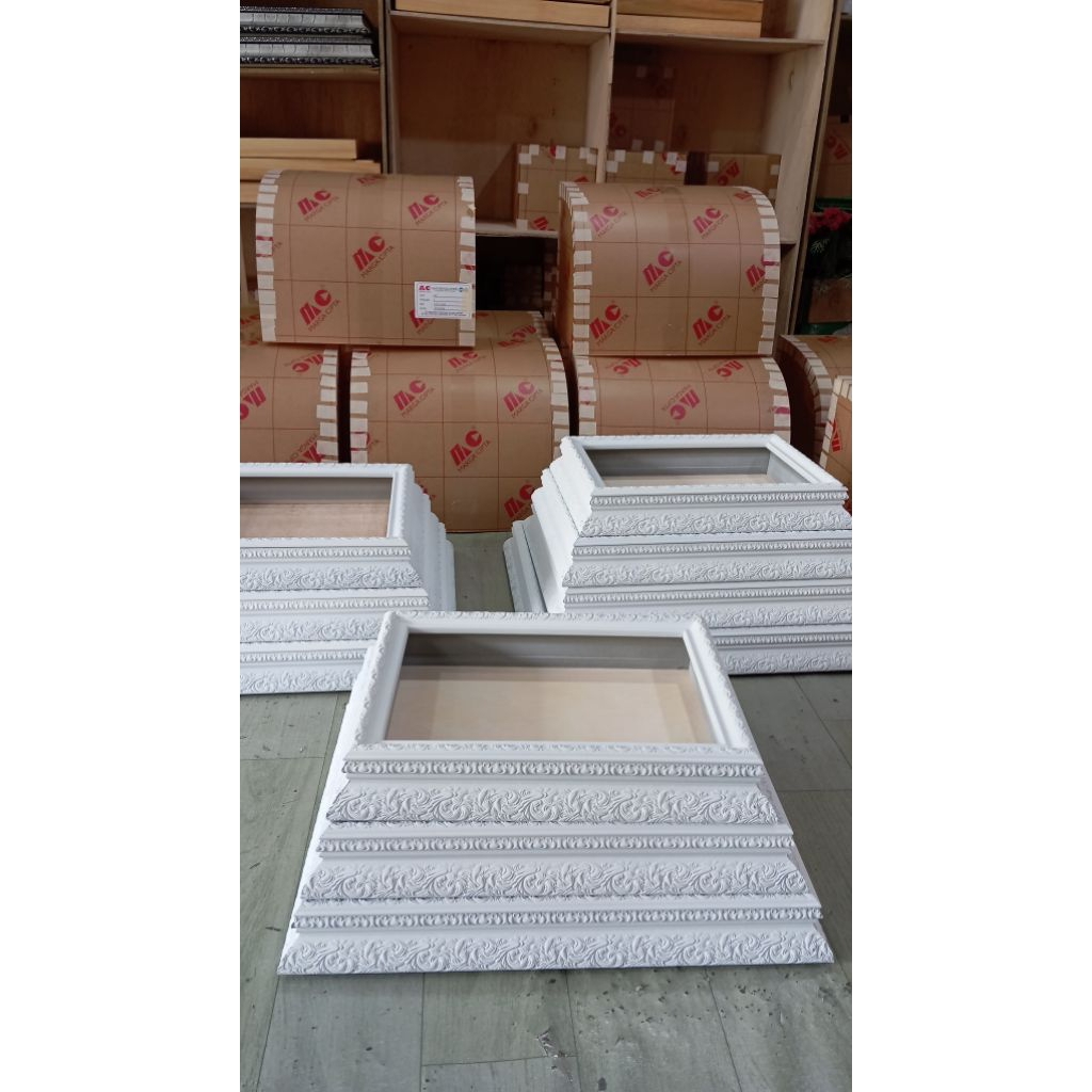 kotak/box seserahan hantaran frame double 6cm+3cm fiber ukir putih 1 set isi 4