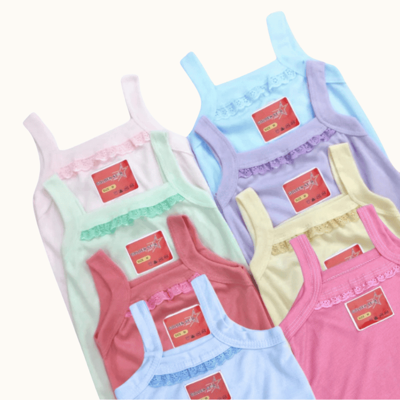6 Pcs Kaos Singlet Anak Perempuan Warna Katun- Kaos Dalam Anak Perempuan Renda- Tanktop Renda- Kaos 