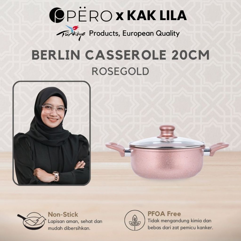 [Kak Lila] Pero Berlin Casserole 20cm with Glass Lid / Panci Biogranite Anti Lengket dengan Tutup Ka