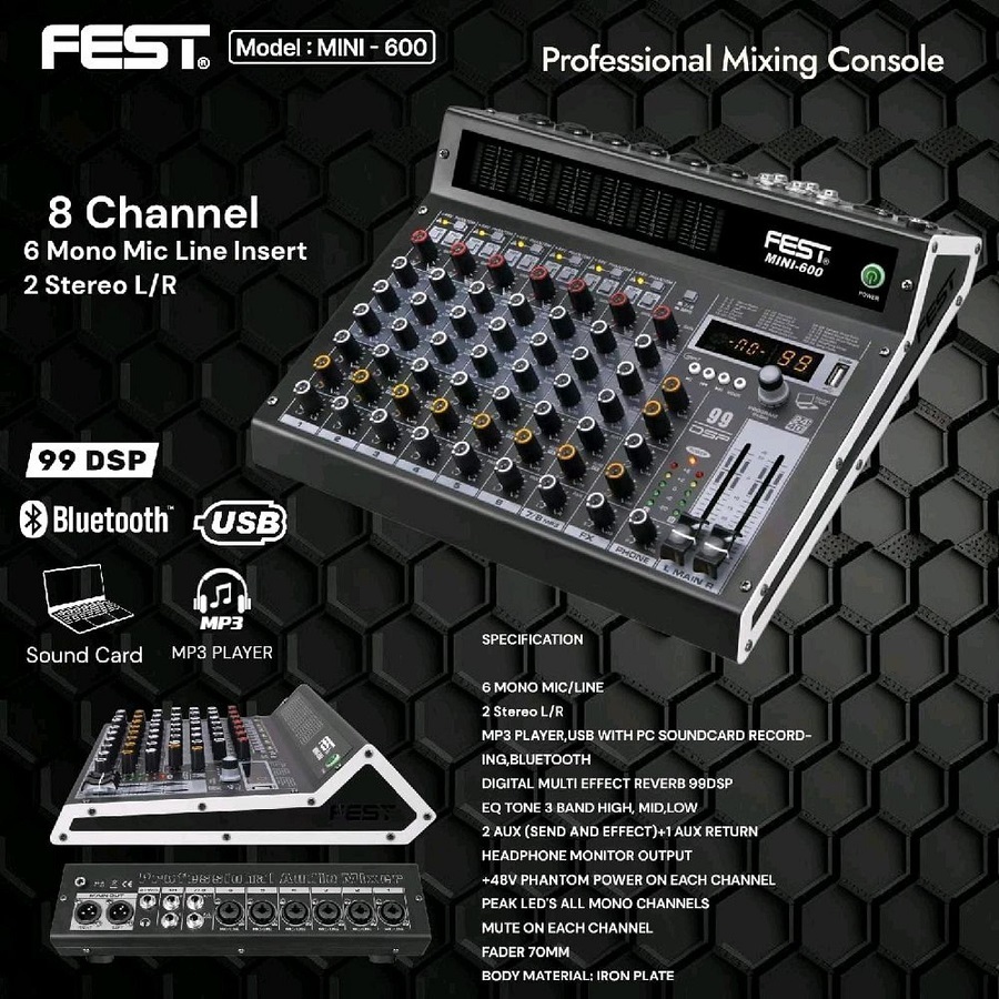 Mixer Fest Mini 600 Original 8 Channel Bluetooth