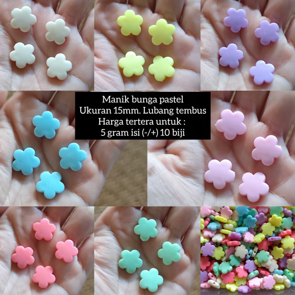 [5gr] manik mote bunga pastel / manik bunga pipih / manik pastel / mote kapur / manik susu / manik k