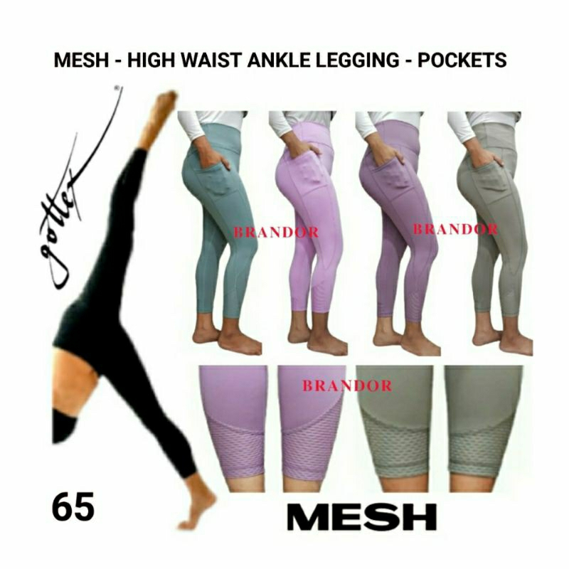 Brandor - MESH PANEL -  HIGH WAIST CAPRIS 7/8 - 2 SIDE POCKET - Gottex ( gtlg65 ) Gym Yoga Fitness g