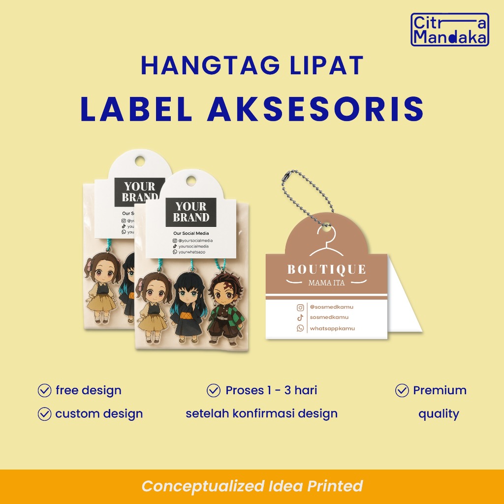 Cetak Hang Tag Aksesoris Custom | Label Gantungan Aksesoris | Kertas Gantungan Aksesoris
