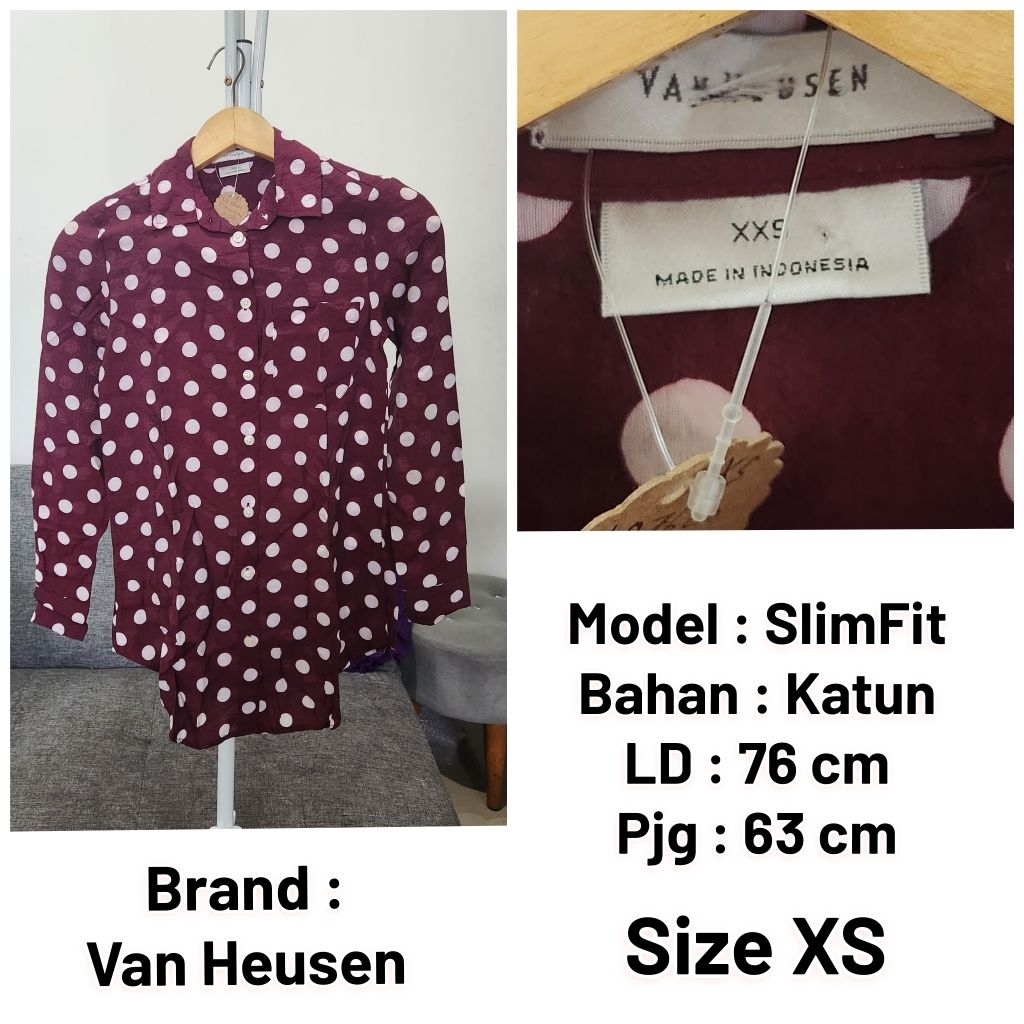 Kemeja Wanita SlimFit Size XS , -Polka Gandaria