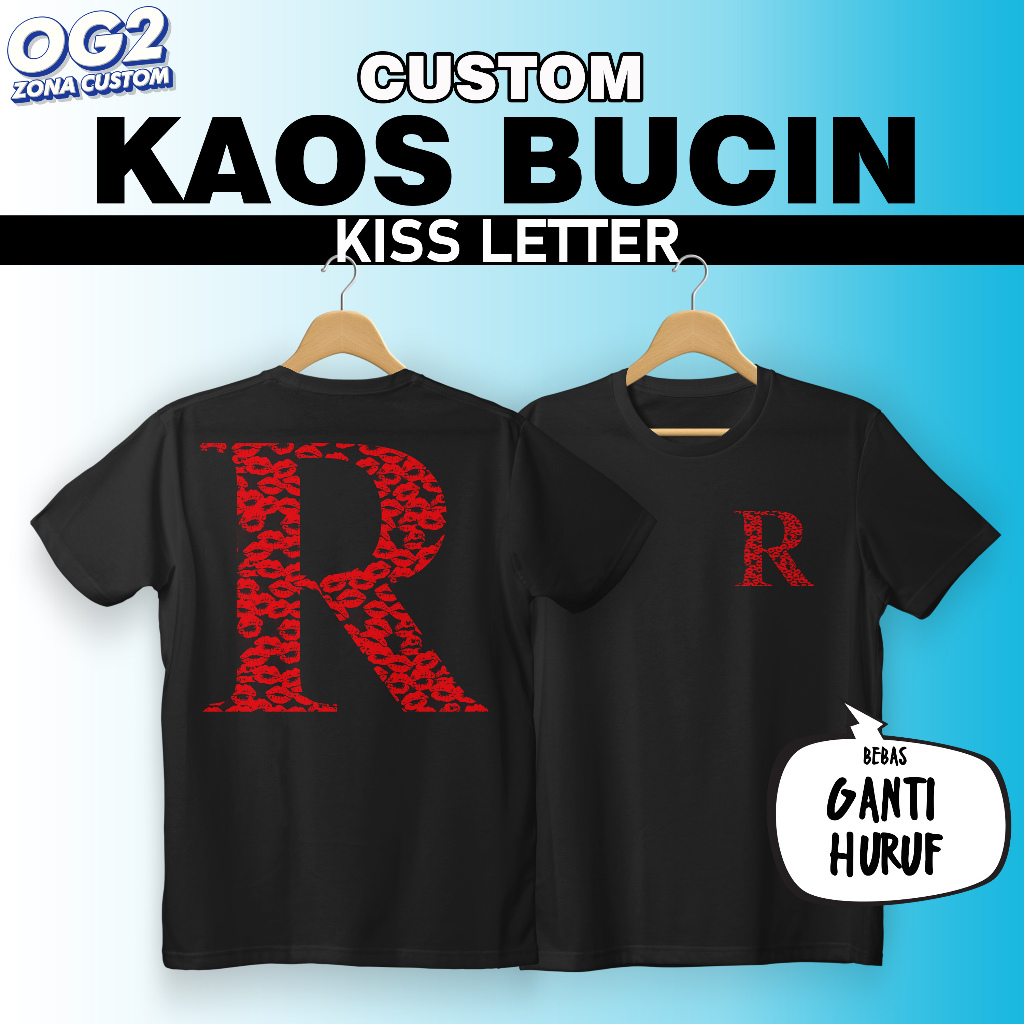 kaos sablon custom kiss letter couple kaos pria wanita OG2 1A