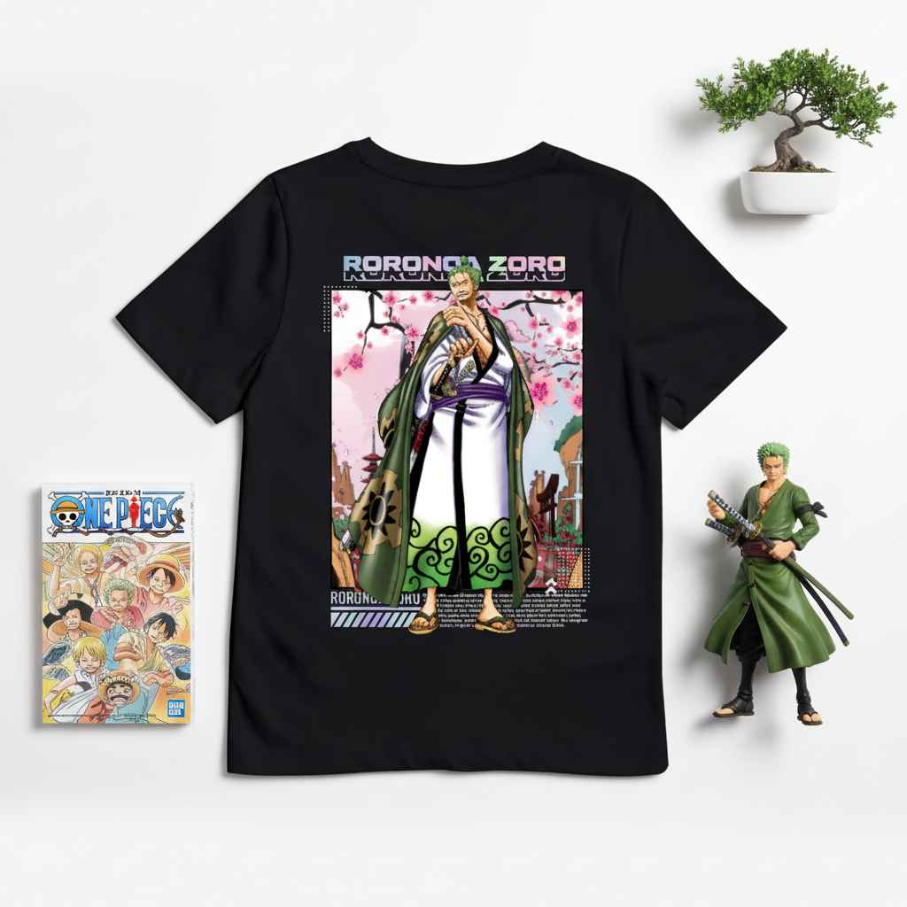 KARIMAKE Kaos Baju T Shirt Distro Anak Unisex Gambar Anime ONE PIECE RORONOA ZORO WANO KUNI