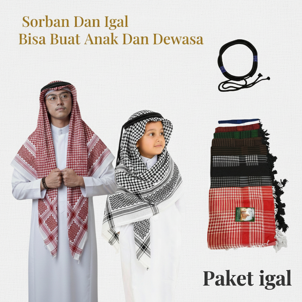 Sorban Arab Igal Arab Sorban Arab Igal Tali Peci Putih Dewasa dan anak Perlengkapan Haji Umroh Hiban