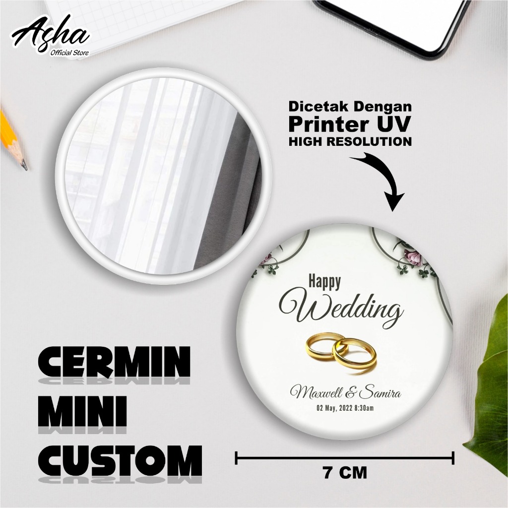 SOUVENIR KACA CUSTOM BULAT 7 CM  - SOUVENIR PERNIKAHAN CUSTOM NAMA