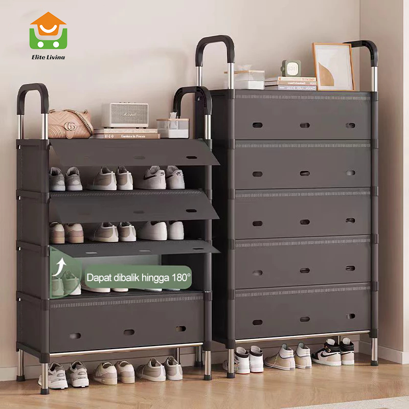 Rak Sepatu Susun Plastik Tertutup Tahan Debu / Rak Sepatu Besi Kuat Tebal Kokoh
