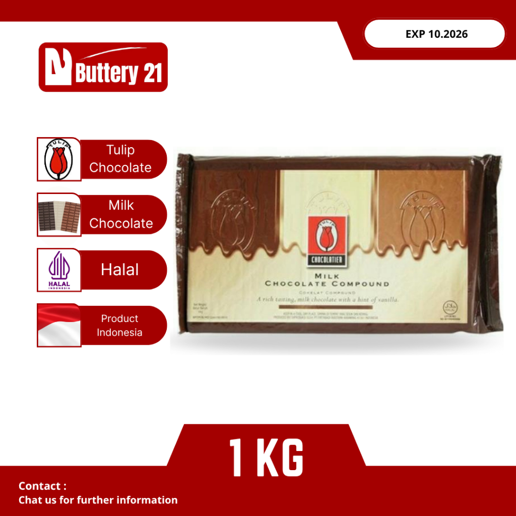 TULIP MILK COMPOUND CHOCOLATE 1 KG/COKELAT TULIP SUSU/TULIP MILK CHOCOLATE COMPOUND