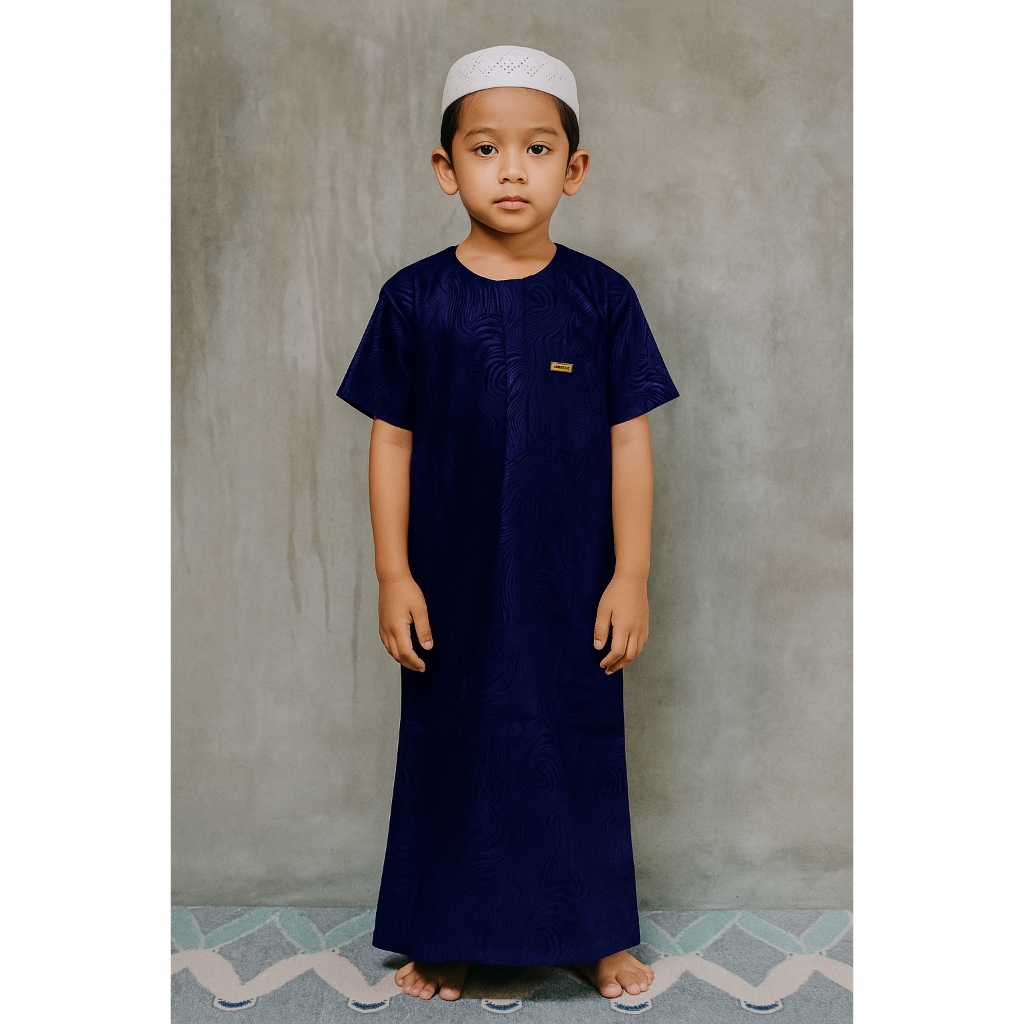 jubah pendek anak syam story embos motif harimau timbul