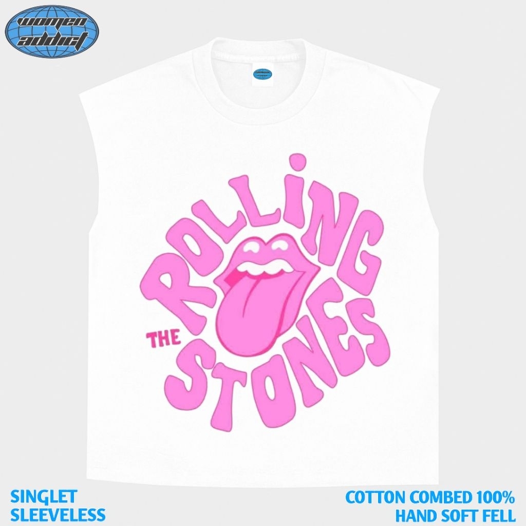 KAOS BAJU SINGLET ROLLING STONE PINK | SINGLET PUTIH | SINGLET BAND | KAOS BAND | BAND METAL | LEKBO