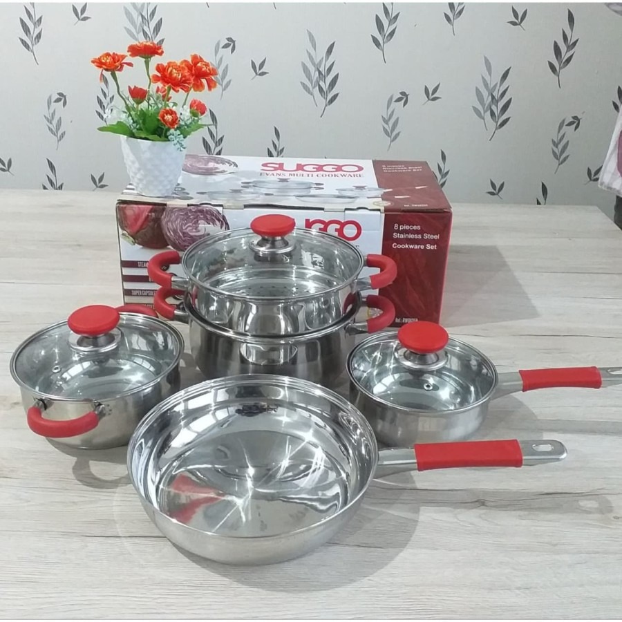 Suggo Panci Set Evans 8 Pcs Handle Merah