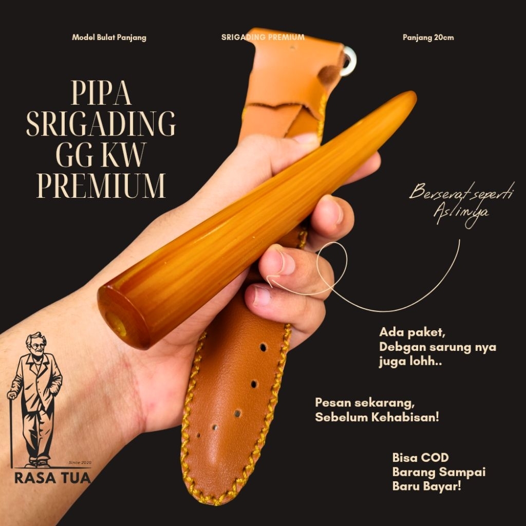 Pipa Padud Once Cangklong Serbuk Gading Srigading Lawasan 02 – Model Bulat Pucuk Panjang 20cm Elegan