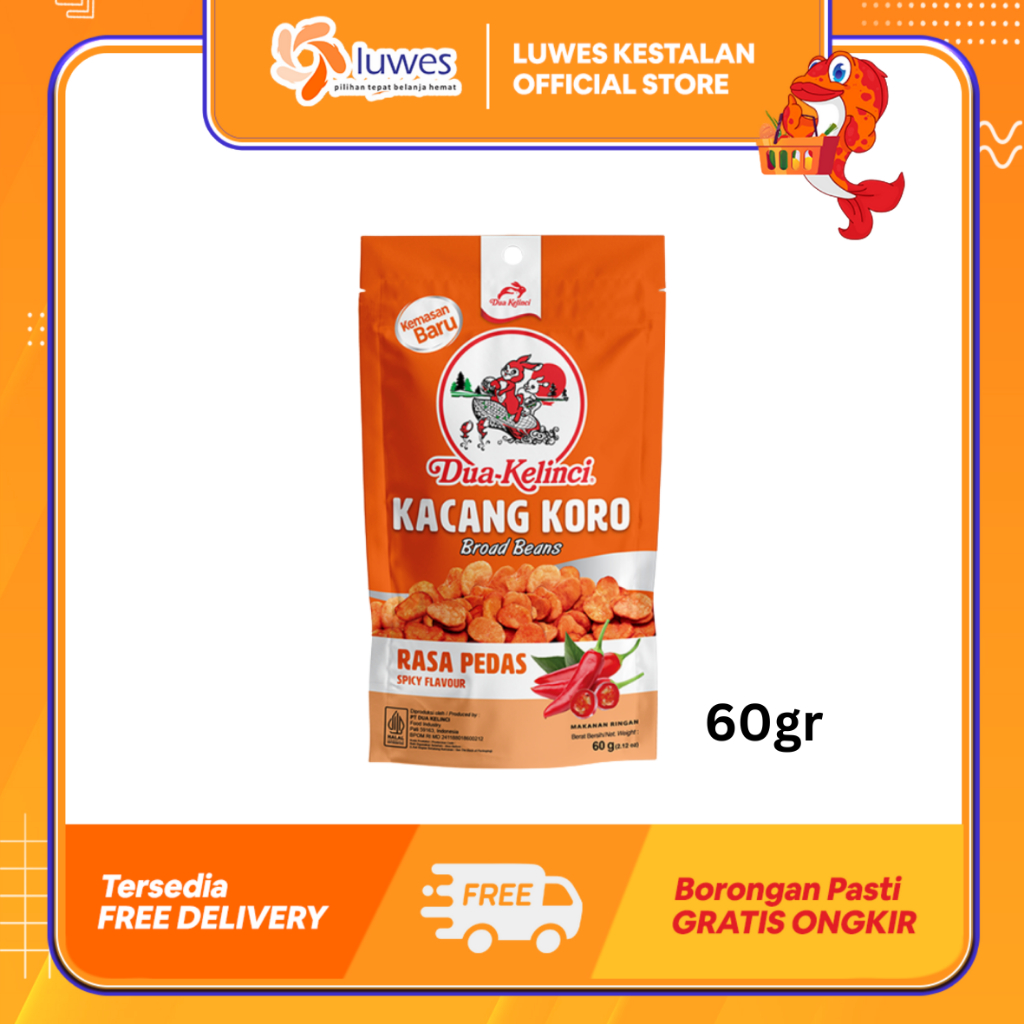 Dua Kelinci Kacang Koro Rasa Pedas 60gr | Kacang Koro Pedas Dua Kelinci